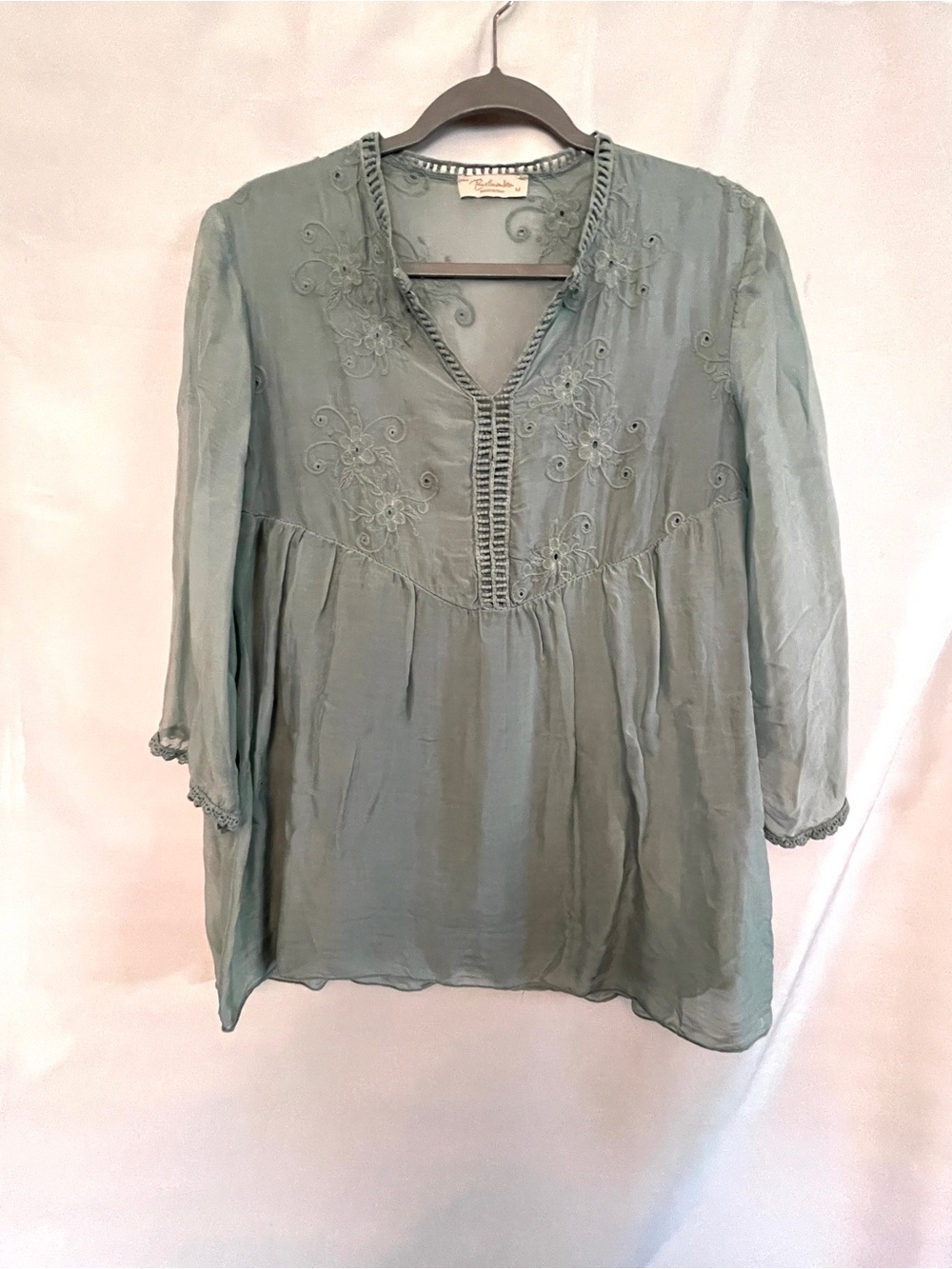 Bellambia Made In Italy Light Powder Teal Blue Silk Flowy Elegant Boho Peasant